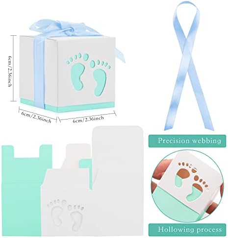 100 Pack Baby Shower Favor Boxes with Ribbon Blue