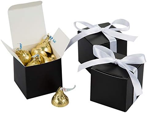 AWELL Black Gift Candy Box with White Ribbon Pack of 50