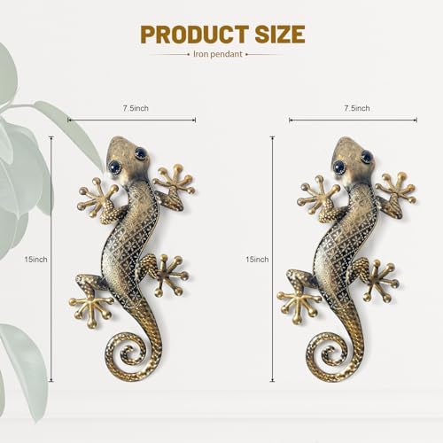 LIFFY Gecko Metal Wall Art 2 Pack 15 Inch Decor