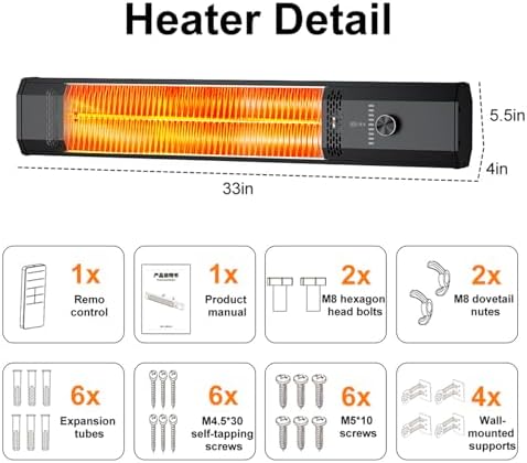 Biesqya Wall Mounted Heater with 9 Heat Levels and Remote Control