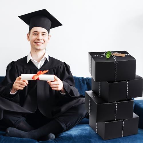 Crtiin 8 Pack Black Gift Boxes with Lids for Wedding Gifts