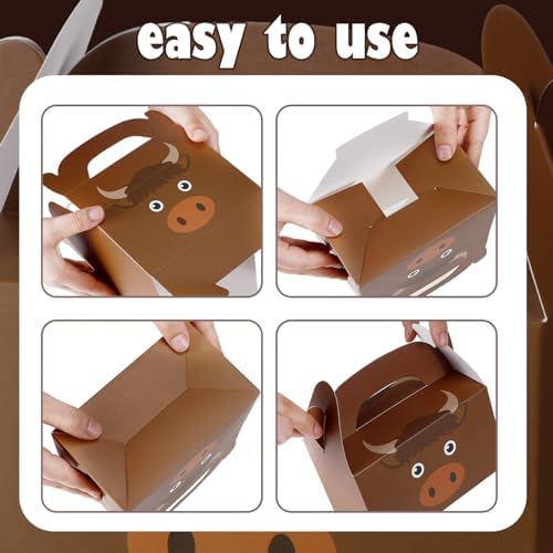 Cholemy 24 Pcs Cow Print Treat Boxes for Cowboy Birthday Party Supplies