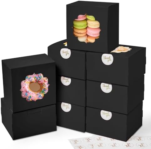 Shallive 4-Inch Cookie Boxes 25 Pcs Black Gift Box