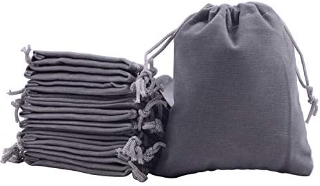 Sansam 50pcs Grey Drawstring Velvet Bags for Gifts and Events