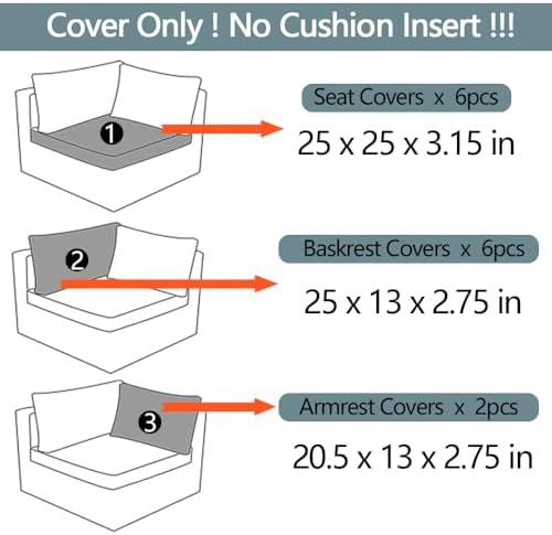 14Pcs Outdoor Cushion Covers with Zipper for 6-Seater Patio Set