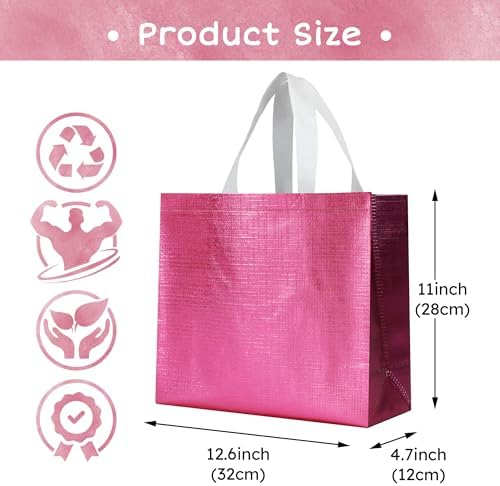 Pink Reusable Gift Bags with Handles 25 Pcs Metallic Design