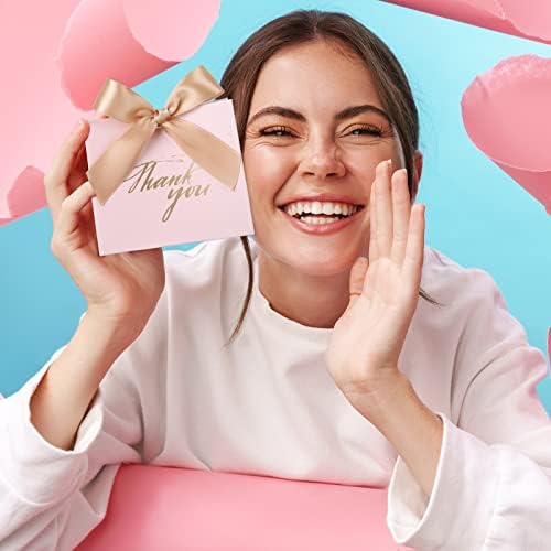 Yahenda 50 Pcs Pink Candy Gift Bags with Bow Ribbon