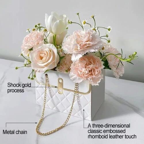 8PCS Flower Paper Gift Bag with Metal Chain Handle