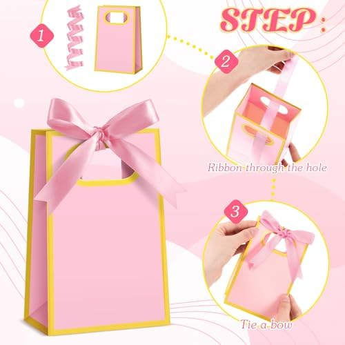 Kolldenn 24 Pcs Mini Gift Bags with Handles Pink