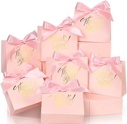 EQOREIIN Small Kraft Gift Bags - 70 Pack with Bow Ribbon Pink 45x18x39 Inches