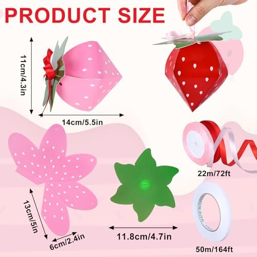 24Pcs Strawberry Shaped Treat Boxes with Ribbon Tape for Party Favors