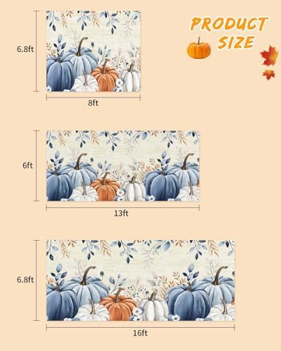 IDOWMAT Blue Pumpkin Autumn Leaves Butterfly Garage Door Cover 7x8ft