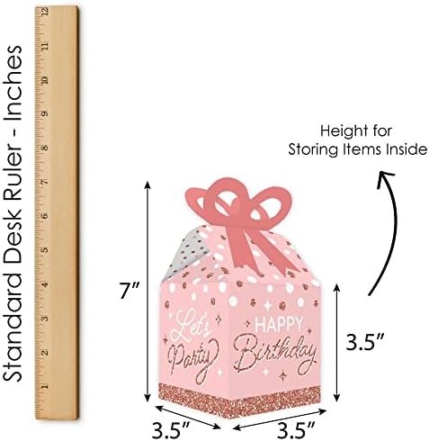 Big Dot of Happiness Pink Rose Gold Birthday Bow Boxes Set of 12