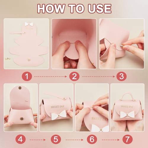 FINGERINSPIRE 12 Pack Light Pink PU Leather Bowknot Gift Boxes with Handle