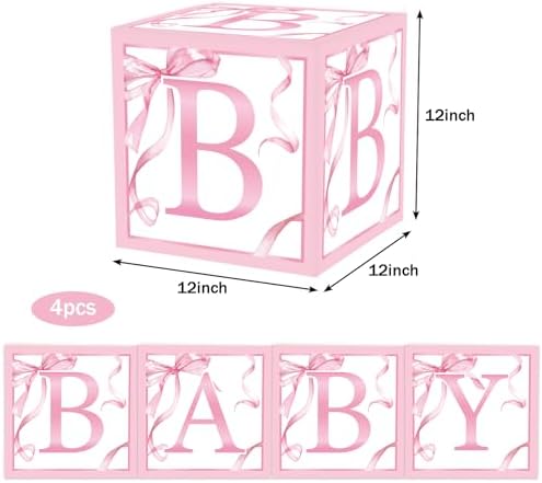 FYSUIMU 4Pcs Baby Shower Letter Box with Pink Bow Balloons