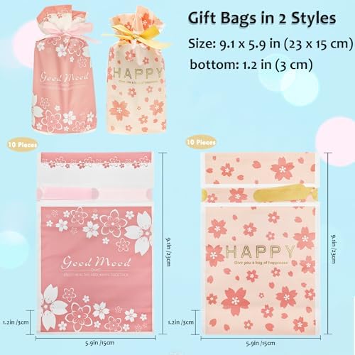 Bomvabe 20 Small Gift Bags with Drawstring 9 x 6 Pattern Blossom