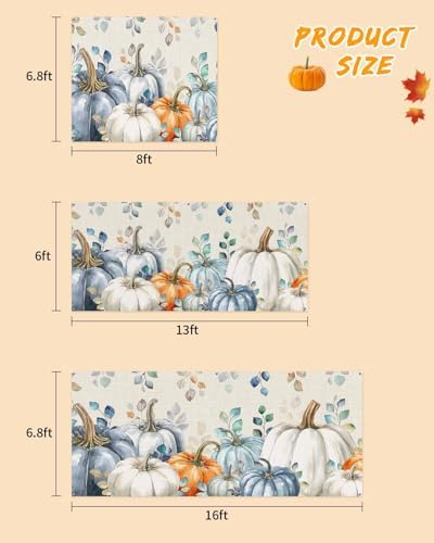 Autumn Pumpkin Garage Door Cover 7x8ft Blue Eucalyptus Leaves Hanging Banner