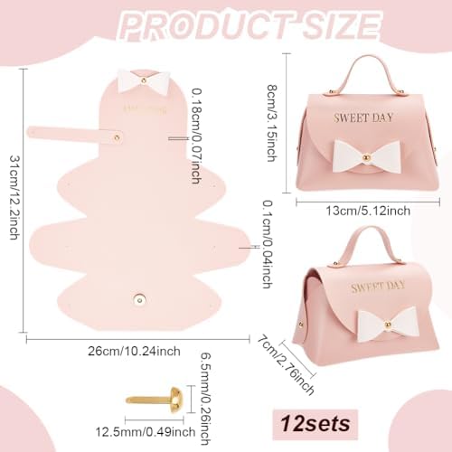 FINGERINSPIRE 12 Pack Light Pink PU Leather Bowknot Gift Boxes with Handle