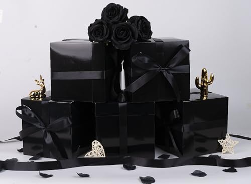 Jaywayang 5 Pack Black Gift Boxes with Lids Ribbons Tissue Papers