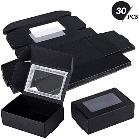 BENECREAT 30 Pack Black Kraft Gift Boxes with Clear Windows