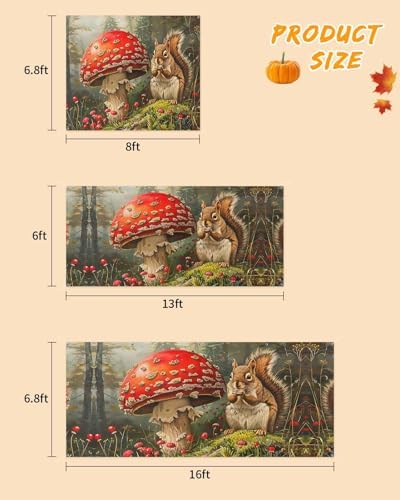 IDOWMAT Fall Squirrel Mushroom Garage Door Cover 7x8ft