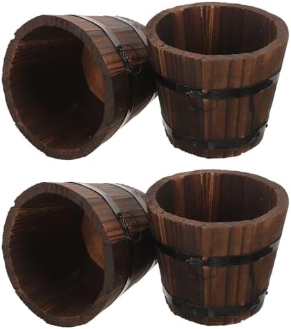 BESPORTBLE Rustic Wooden Barrel Planters 4pcs