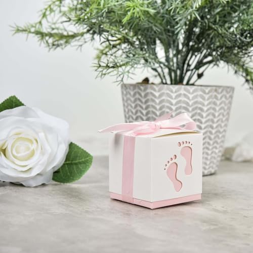 Efavormart 25 Pack Baby Footprint Candy Boxes with Ribbons