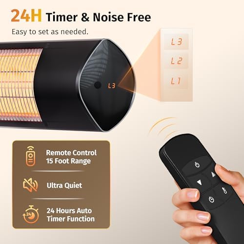EAST OAK 1500W Infrared Patio Heater with 3 Heat Levels and IP55 Waterproof
