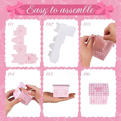 Glavatrix 50pcs Mini Pink Bow Candy Gift Boxes
