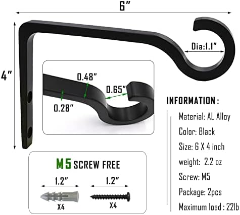 QIEGL 6 Inch Metal Plant Hook 2 Pack Black