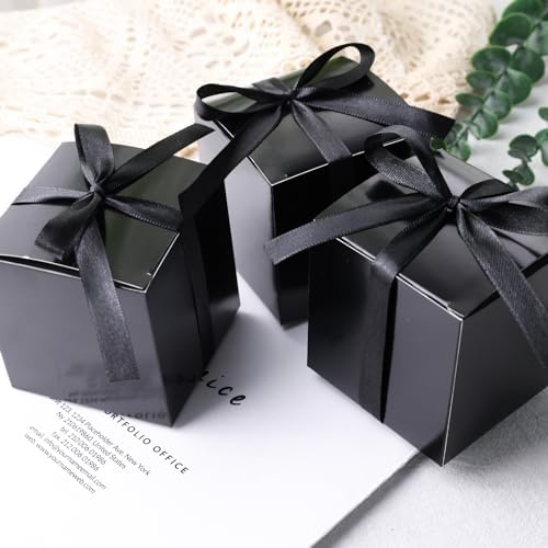VGOODALL 50PCS Black Kraft Gift Boxes with Ribbon
