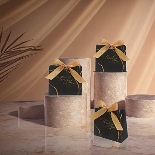 30 Pack Small Thank You Gift Bags with Gold Bow