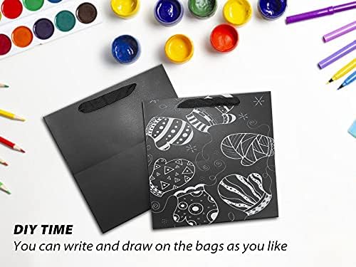HUAPRINT Black Kraft Gift Bags - 12 Pack 6x6x6 Inch Square