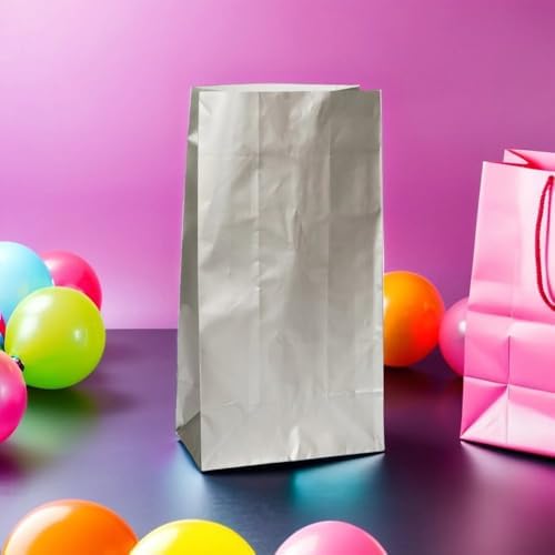 Sparkling Silver Metallic Paper Party Bags Pack of 10