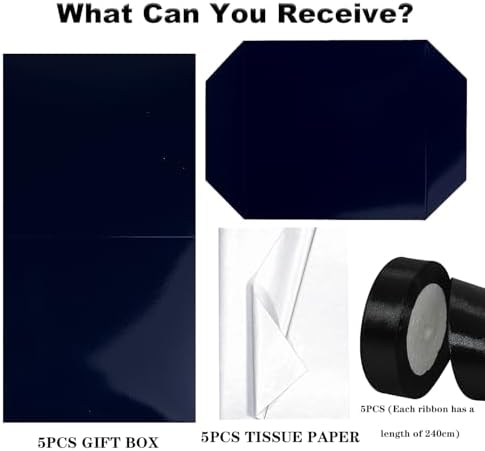 Jaywayang 5 Pack Black Gift Boxes with Lids Ribbons Tissue Papers