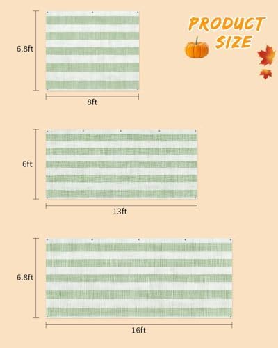 Farmhouse Sage Green Striped Linen Garage Door Cover 7x8ft