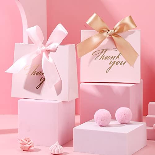 Yahenda 50 Pcs Pink Candy Gift Bags with Bow Ribbon