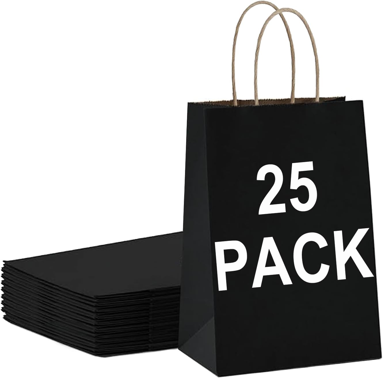 25 Pack Small Black Kraft Gift Bags with Handles