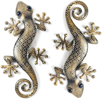 LIFFY Gecko Metal Wall Art 2 Pack 15 Inch Decor