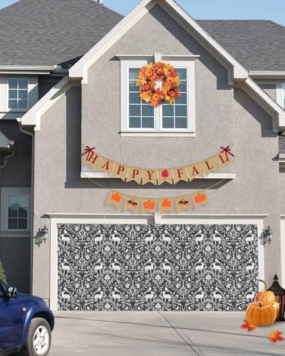 Grey Boho Reindeer Garage Door Cover 6x13ft with Grommets