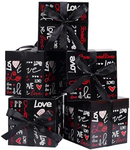 Jaywayang 5 Pack Valentine Gift Boxes with Lids and Ribbons