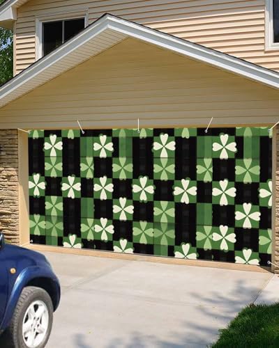 7x8ft St Patricks Day Plaid Garage Door Cover with Grommets