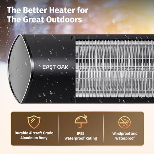 EAST OAK 1500W Infrared Patio Heater with 3 Heat Levels and IP55 Waterproof