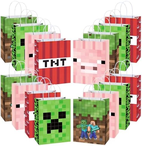 16pcs Pixel Game Party Gift Bags with Handle