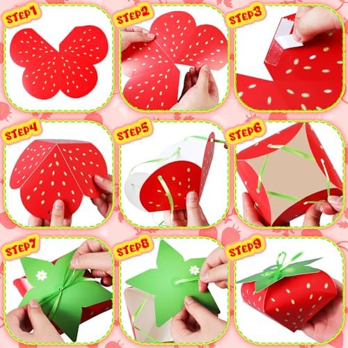 Fuyoooo 30 Pcs Strawberry Gift Boxes for Birthday Party Supplies