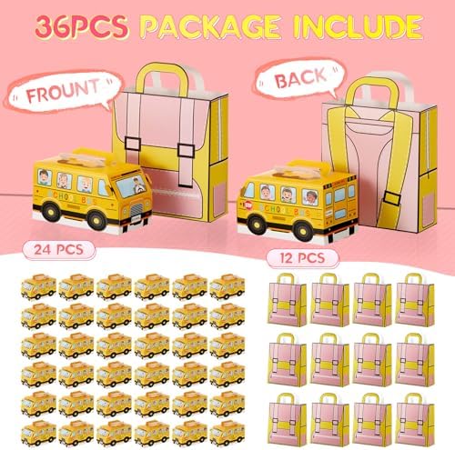 Weysat 36 Pcs School Bus Goodie Box and Backpack Bags Set