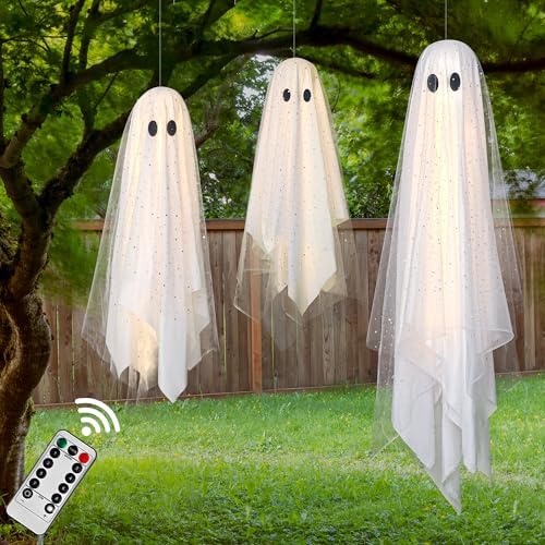 AYGXU Halloween Decorations 3pcs Hanging Ghost with Light
