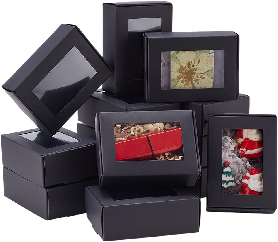 PH PandaHall 20pcs Black Gift Boxes with Window