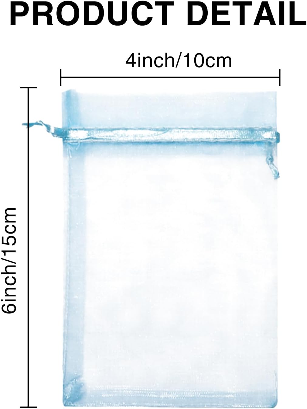 Wudygirl 4x6 Organza Bags with Drawstring 100pc Light Blue