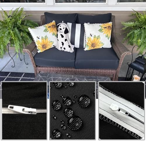 FLYMEI 20x20x2 Outdoor Cushion Covers 2Packs Black